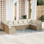 vidaXL 10-delars trädgårdsoffasett med kuddar beige poly rotting