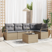 vidaXL 6-delars trädgårdsoff set med kuddar svart poly rattan