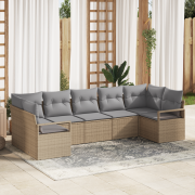 vidaXL 7-delars trädgårdsoff set med kuddar beige polyrotting