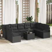 vidaXL 10-delars trädgårdsoffset med kuddar beige poly rattan