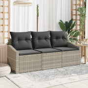 vidaXL 3-dels Trädgårdsmatbord med Kuddar Ljust Grå Poly Rattan