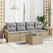 vidaXL 5-delad trädgårds matgrupp med kuddar beige polyrotting