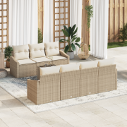 vidaXL 8 Delars Trädgårdsmatbordset med Kuddar Beige Poly Rattan