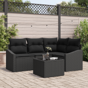 vidaXL 5-delat trädgårdsmatbordssats med kuddar beige poly rattan