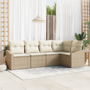 vidaXL 5-delars Utemöbelset med Kuddar Beige Konstrotting