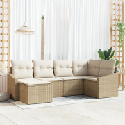 vidaXL 6-delat trädgårdsmatsalsset med kuddar Beige Poly Rottning