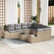 vidaXL 9 Delar Trädgårdssoffset med Kuddar Beige Poly Rattan