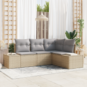 vidaXL 4-delat trädgårdsoffaset med kuddar beige poly rotting