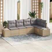 vidaXL 5-delars Trädgårdssoffa Set med Kuddar Beige Polyrotting