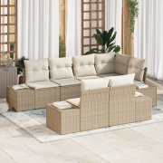 vidaXL 7-delars trädgårdsoffaset med kuddar Beige Poly Rottning