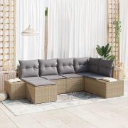 vidaXL 6-delad trädgårdsoff-set med kuddar beige poly rotting
