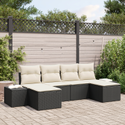 vidaXL 6-delat Trädgårdsoff-set med Dynor Svart Poly Rattan