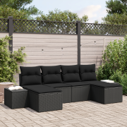 vidaXL 6-dels Trädgårdsoffaset med Kuddar Svart Poly Rattan