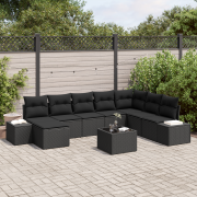 vidaXL 9-delat trädgårdsoffan med kuddar beige poly rattan