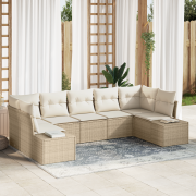 vidaXL 7-delad trädgårdssoffgrupp med kuddar beige poly rattan