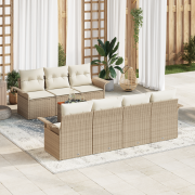vidaXL 8-delad trädgårdsoffuppsättning med kuddar beige poly rattan ac...