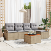 vidaXL 6-delat Trädgårdsoffaset med Kuddar Beige Poly Rottning Akacia
