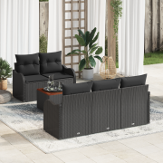vidaXL 6-delad trädgårdsoff set med kuddar svart poly rattan akacia