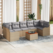 vidaXL 8-delars trädgårdssoff-set med kuddar beige polyrotting acacia