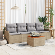 vidaXL 5 Delars Trädgårdsoffset Med Kuddar Beige Poly Rattan Akacia
