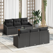 vidaXL 7-delars trädgårdsofa med kuddar svart poly rattan akacia