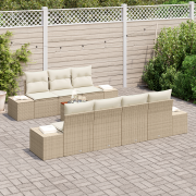 vidaXL 8 Delar Trädgårdsoffset med kuddar Beige Poly Rattan Akacia