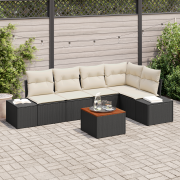 vidaXL 6-delat trädgårdsoff set med kuddar svart poly rattan akacia