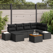 vidaXL 7-delad trädgårdsoffasett med kuddar svart poly rattan akacia