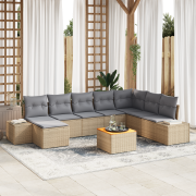 vidaXL 9 Delar Trädgårdsoffset Med Kuddar Beige Poly Rattan Akacia