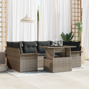 vidaXL 7-delad trädgårdsoffaset med kuddar Grå Poly Rattan