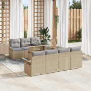 vidaXL 8-delat trädgårdsoffaset med kuddar Beige Poly Rottning