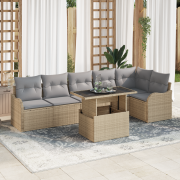 vidaXL 7-delat trädgårdsoffset med kuddar Beige Poly Rattan