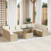 vidaXL 11-delars trädgårdsofa-set med kuddar beige poly rotting