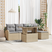 vidaXL 6-delat Trädgårdsoffaset med Kuddar Beige Poly Rattan