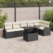 vidaXL 7-delat trädgårdsofaset med kuddar svart poly rattan