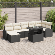 vidaXL 8-delat trädgårdsofa set med kuddar svart poly rattan