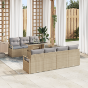 vidaXL 8-delad trädgårdsoffa med kuddar beige poly rattan