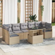 vidaXL 8-delat Trädgårdssoffset med kuddar Beige Poly Rattan