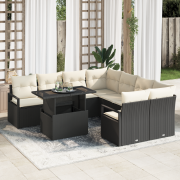 vidaXL 9-delars Trädgårdsoff-set med kuddar Svart Poly Rattan