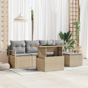 vidaXL 6-delad Trädgårdsoffagrupp med Kuddar Beige Poly Rotting