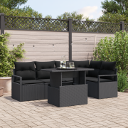 vidaXL 6-delat Trädgårdsoffset med Kuddar Svart Poly Rattan