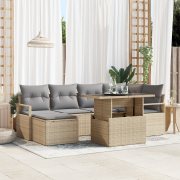 vidaXL 7-delars trädgårdsoff set med kuddar beige poly rotting