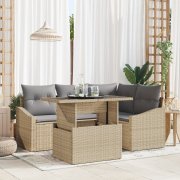 vidaXL 5-delars trädgårdsoffset med kuddar Beige Poly Rattan