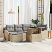 vidaXL 7-delars trädgårdsoffset med kuddar beige polyrotting