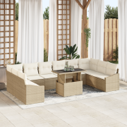 vidaXL 11 Delars Utemöbelset med Kuddar Beige Poly Rattan