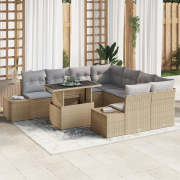 vidaXL 9 Delars Trädgårdsofformation med Kuddar Beige Poly Rattan