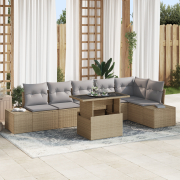 vidaXL 7-delars soffgrupp för trädgården med kuddar Beige Poly Rattan