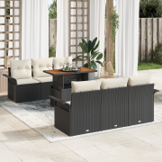 vidaXL 7-delad trädgårdsoffasett med kuddar svart poly rattan