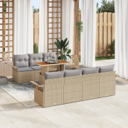 vidaXL 8-delat trädgårdsoff set med dynor beige poly rattan