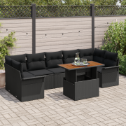 vidaXL 8-delat Trädgårdsoffaset med Kuddar Svart Poly Rattan